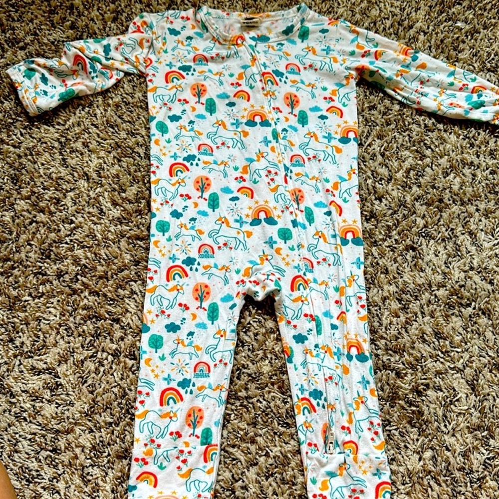 Whimsical Bamboo Unicorn and Rainbow Footie for Kids